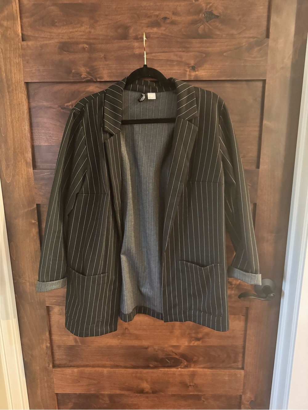 H&M Black Pinstripe Open-Front Blazer